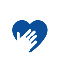 Hand over heart in a hexagon icon