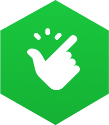 Green hexagon icon with white snapping hand