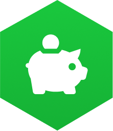 Green hexagon with piggy bank icon