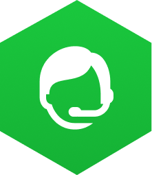 Green hexagon with customer service rep icon